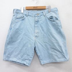 W34★古着 ラングラー Wrangler ショート パンツ ショーツ メンズ 00年代 00s 薄紺 ネイビー デニム 25apr03 中古 ボトムス 短パン ショーパン ハーフ