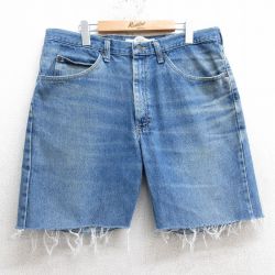 W36★古着 リー Lee ショート パンツ メンズ ヒゲ コットン 紺 ネイビー デニム 25apr03 中古 ボトムス 短パン ショーパン ハーフ