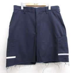 W36★古着 ショート ワーク カーゴ パンツ メンズ リフレクター 紺 ネイビー 25apr03 中古 ボトムス 短パン ショーパン