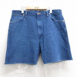 W38★古着 ラングラー Wrangler ショート パンツ メンズ コットン 紺 ネイビー デニム 25apr03 中古 ボトムス 短パン ショーパン ハーフ