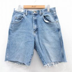 W32★古着 ラングラー Wrangler ショート パンツ ショーツ メンズ コットン 紺 ネイビー デニム 25apr04 中古 ボトムス 短パン ショーパン ハーフ