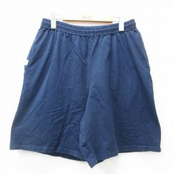 W37★古着 ラッセル ショート イージー パンツ ショーツ メンズ コットン 紺 ネイビー 【spe】 25apr04 中古 ボトムス 短パン ショーパン