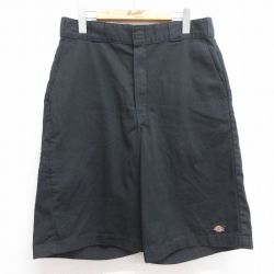 W32★古着 ディッキーズ Dickies ハーフ ワーク パンツ ショーツ メンズ 黒 ブラック 25apr04 中古 ボトムス 短パン ショーパン