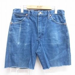 W33★古着 ラングラー Wrangler ショート パンツ ショーツ メンズ コットン 紺 ネイビー デニム 25apr04 中古 ボトムス 短パン ショーパン ハーフ