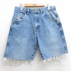 W33★古着 ラングラー Wrangler ショート パンツ ショーツ メンズ コットン 紺 ネイビー デニム 25apr04 中古 ボトムス 短パン ショーパン ハーフ
