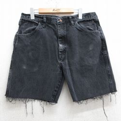 W36★古着 ラスラー ショート パンツ ショーツ メンズ コットン 黒 ブラック デニム 25apr04 中古 ボトムス 短パン ショーパン ハーフ