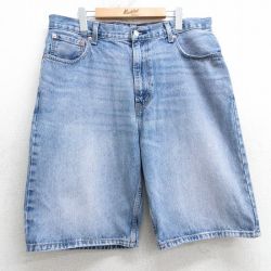 W38★古着 リーバイス Levis 569 ショート パンツ ショーツ メンズ ヒゲ 紺 ネイビー デニム 25apr04 中古 ボトムス 短パン ショーパン ハーフ