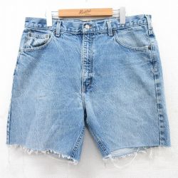 W39★古着 カーハート Carhartt ショート パンツ ショーツ メンズ 紺 ネイビー デニム 25apr05 中古 ボトムス 短パン ショーパン ハーフ