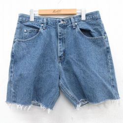 【50%OFF】W35★古着 ラングラー Wrangler ショート パンツ ショーツ メンズ コットン 紺 ネイビー デニム 25apr05 中古 ボトムス 短パン ショーパン ハーフ