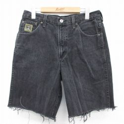 【50%OFF】W32★古着 ショート パンツ ショーツ メンズ コットン 黒 ブラック デニム 25apr05 中古 ボトムス 短パン ショーパン ハーフ