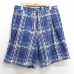 W34★古着 エディーバウアー ショート パンツ メンズ 00年代 00s コットン 紺他 ネイビー チェック 25apr05 中古 ボトムス 短パン ショーパン ハーフ