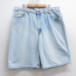 W39★古着 リーバイス Levis 560 ショート パンツ メンズ 90年代 90s 大きいサイズ コットン USA製 薄紺 ネイビー デニム 25apr05 中古 ボトムス 短パン ショーパン ハーフ
