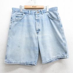 W38★古着 ラングラー Wrangler ショート パンツ メンズ ヒゲ 薄紺 ネイビー 25apr05 中古 ボトムス 短パン ショーパン ハーフ