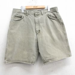 W38★古着 ラングラー Wrangler ショート パンツ ショーツ メンズ 90年代 90s ヒゲ コットン USA製 ベージュ カーキ デニム 25apr05 中古 ボトムス 短パン ショーパン ハーフ
