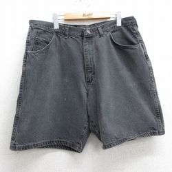 W37★古着 ラングラー Wrangler ショート パンツ ショーツ メンズ 90年代 90s コットン USA製 黒 ブラック デニム 25apr05 中古 ボトムス 短パン ショーパン ハーフ