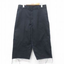 W34★古着 ディッキーズ Dickies ワーク ハーフ パンツ ショーツ メンズ ダブルニー 黒 ブラック 【spe】 25apr05 中古 ボトムス 短パン ショーパン ショート