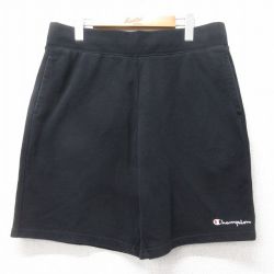 W36★古着 チャンピオン champion ショート スウェット パンツ ショーツ メンズ ワンポイントロゴ 黒 ブラック 25apr05 中古 ボトムス 短パン ショーパン