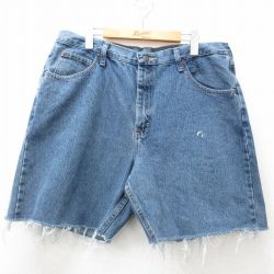 W36★古着 ラングラー Wrangler ショート パンツ ショーツ メンズ コットン 紺 ネイビー デニム 25apr05 中古 ボトムス 短パン ショーパン ハーフ