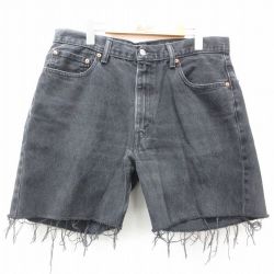 【50%OFF】W36★古着 リーバイス Levis 550 ショート パンツ ショーツ メンズ コットン 黒 ブラック デニム 25apr05 中古 ボトムス 短パン ショーパン ハーフ