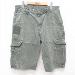 【50%OFF】W35★古着 カーハート Carhartt ショート カーゴ パンツ ショーツ メンズ リップストップ コットン 濃緑 グリーン 25apr05 中古 ボトムス 短パン ショーパン