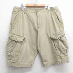 W37★古着 ユニオンベイ ショート カーゴ パンツ ショーツ メンズ リップストップ コットン ベージュ カーキ 25apr07 中古 ボトムス 短パン ショーパン
