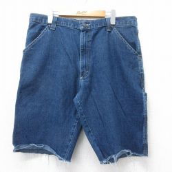 【50%OFF】W38★古着 ラングラー Wrangler ショート ペインター パンツ ショーツ メンズ 濃紺 ネイビー デニム 25apr07 中古 ボトムス 短パン ショーパン