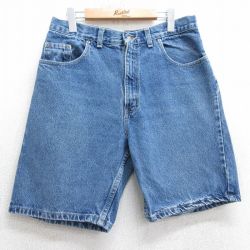 W32★古着 FADED GLORY ショート パンツ メンズ ヒゲ コットン 紺 ネイビー デニム 25apr07 中古 ボトムス 短パン ショーパン ハーフ