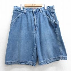 W37★古着 オールドネイビー OLD NAVY ショート ペインター パンツ メンズ コットン 紺 ネイビー デニム 25apr07 中古 ボトムス 短パン ショーパン