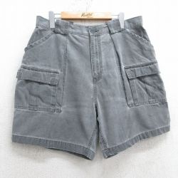W36★古着 ショート ブッシュ パンツ メンズ ダック地 コットン グレー 25apr07 中古 ボトムス 短パン ショーパン