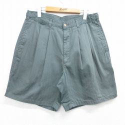W32★古着 グランドスラム ショート パンツ ショーツ メンズ 90年代 90s ヘリンボーン コットン 緑 グリーン 25apr08 中古 ボトムス 短パン ショーパン ハーフ
