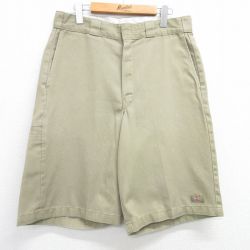 W33★古着 ディッキーズ Dickies ショート ワーク パンツ ショーツ メンズ ベージュ カーキ 25apr08 中古 ボトムス 短パン ショーパン