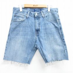 W33★古着 アリゾナジーンズ ショート パンツ ショーツ メンズ ヒゲ コットン 紺 ネイビー デニム 25apr08 中古 ボトムス 短パン ショーパン ハーフ