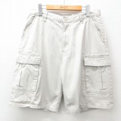 W33★古着 カルバンクライン Calvin Klein ブランド ショート カーゴ パンツ ショーツ メンズ 00年代 00s コットン 薄ベージュ カーキ 25apr08 中古 ボトムス 短パン ショーパン