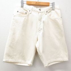 W30★古着 ショート パンツ ショーツ メンズ 90年代 90s コットン USA製 生成り デニム 25apr08 中古 ボトムス 短パン ショーパン ハーフ