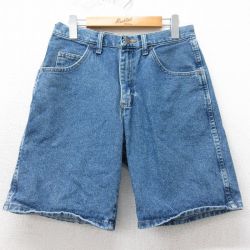 W30★古着 ラングラー Wrangler ショート パンツ ショーツ メンズ コットン 紺 ネイビー デニム 25apr09 中古 ボトムス 短パン ショーパン ハーフ