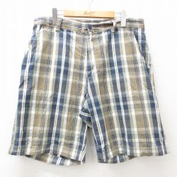 W36★古着 セントジョンズベイ ショート パンツ ショーツ メンズ コットン紺他 ネイビー チェック 25apr09 中古 ボトムス 短パン ショーパン ハーフ