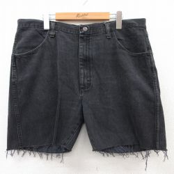 W38★古着 ラスラー ショート パンツ ショーツ メンズ コットン 黒 ブラック デニム 25apr10 中古 ボトムス 短パン ショーパン ハーフ