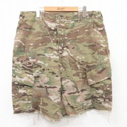 W38★古着 ショート ミリタリー カーゴ パンツ ショーツ メンズ アーミー ARMY コンバット リップストップ USA製 緑他 グリーン 迷彩 25apr11 中古 ボトムス 短パン ショーパン