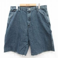 【50%OFF】W37★古着 ラングラー Wrangler ショート ペインター パンツ ショーツ メンズ コットン 紺 ネイビー デニム 25apr11 中古 ボトムス 短パン ショーパン