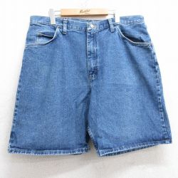 W39★古着 ラングラー Wrangler ショート パンツ ショーツ メンズ 大きいサイズ コットン 紺 ネイビー デニム 25apr11 中古 ボトムス 短パン ショーパン ハーフ