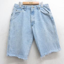 W35★古着 ラングラー Wrangler ショート パンツ ショーツ メンズ 90年代 90s コットン USA製 薄紺 ネイビー デニム 【spe】 25apr11 中古 ボトムス 短パン ショーパン ハーフ