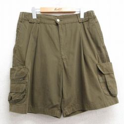 W33★古着 ショート カーゴ パンツ ショーツ メンズ 00年代 00s コットン 濃緑 グリーン 25apr11 中古 ボトムス 短パン ショーパン