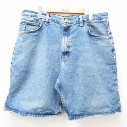 W35★古着 ラングラー Wrangler ショート パンツ ショーツ メンズ コットン 紺 ネイビー デニム 25apr14 中古 ボトムス 短パン ショーパン ハーフ