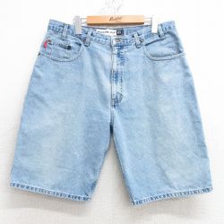 W34★古着 ビューグルボーイ ショート パンツ ショーツ メンズ コットン 薄紺 ネイビー デニム 25apr16 中古 ボトムス 短パン ショーパン ハーフ