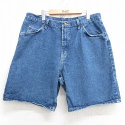 W36★古着 ラングラー Wrangler ショート パンツ ショーツ メンズ コットン 紺 ネイビー デニム 25apr16 中古 ボトムス 短パン ショーパン ハーフ