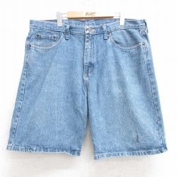 W38★古着 ラングラー Wrangler ショート パンツ ショーツ メンズ コットン 紺 ネイビー デニム 25apr16 中古 ボトムス 短パン ショーパン ハーフ