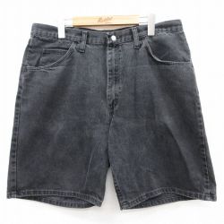 W35★古着 ラングラー Wrangler ショート パンツ ショーツ メンズ コットン 黒 ブラック デニム 25apr17 中古 ボトムス 短パン ショーパン ハーフ