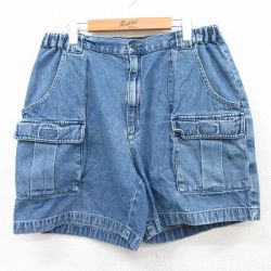 W34★古着 ショート ブッシュ パンツ ショーツ メンズ コットン 紺 ネイビー デニム 25apr17 中古 ボトムス 短パン ショーパン