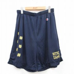 W32★古着 チャンピオン champion ショート イージー パンツ ショーツ メンズ ノートルダム メッシュ地 紺 ネイビー 25apr17 中古 ボトムス 短パン ショーパン