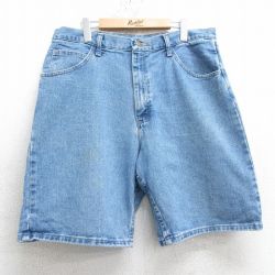 W36★古着 ラングラー Wrangler ショート パンツ メンズ コットン 紺 ネイビー デニム 25apr18 中古 ボトムス 短パン ショーパン ハーフ